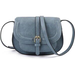 Small Saddle Purse, Vegan Leather Blue